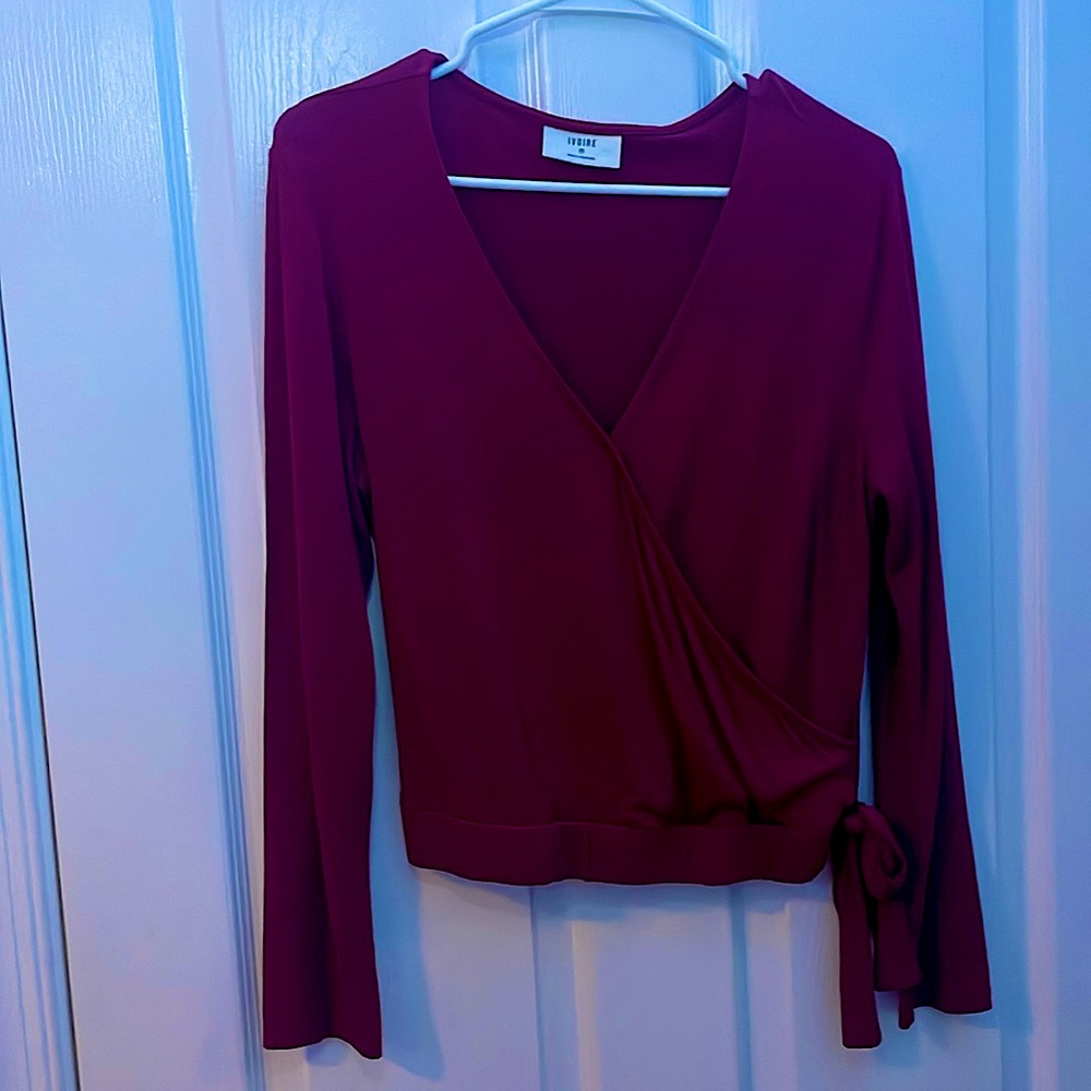 Ivoire Anthro raspberry red faux wrap long sleeve